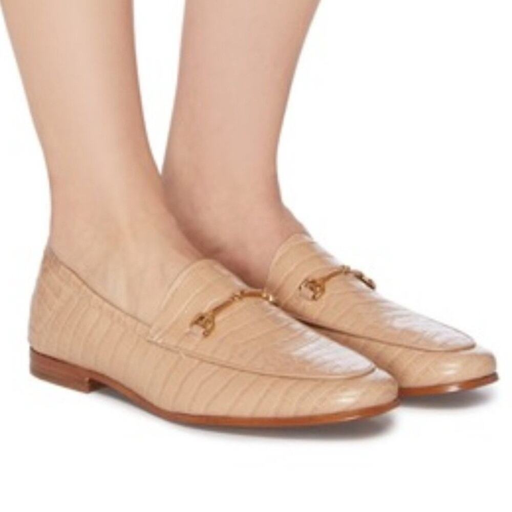 Sam Edelman Loraine Bit Loafer Slip On Croc Nude Embossed Beige Tan Flat 9.5